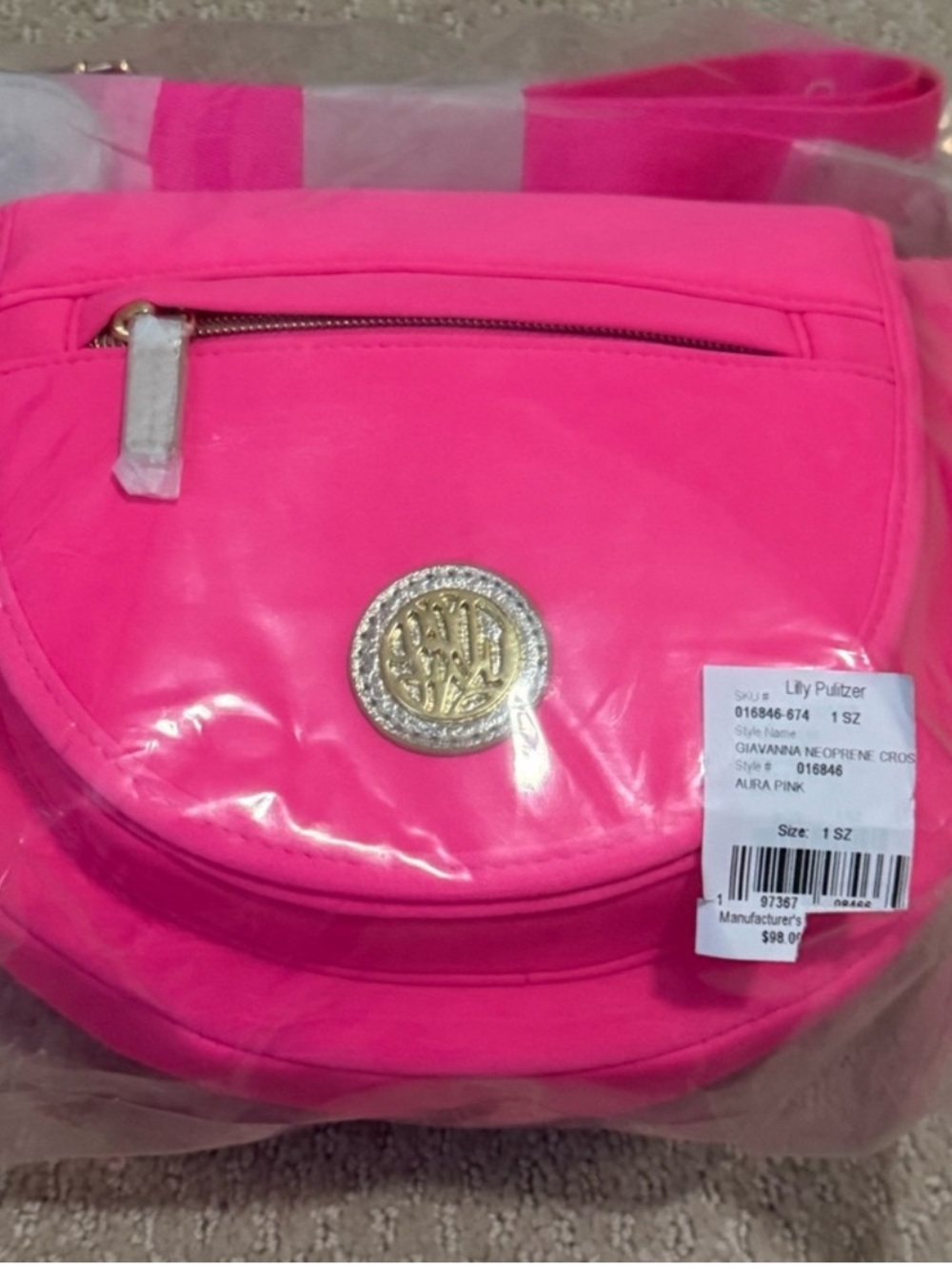 Lilly Pulitzer NWT Giavanna neoprene crossbody bag in Aura Pink! - Picture 3 of 3